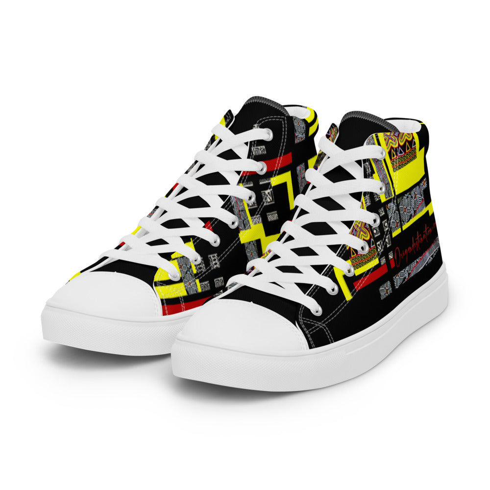 Origen Destination |On-Arrival Point of Origen African Symbol-inspired Women’s high top canvas shoes