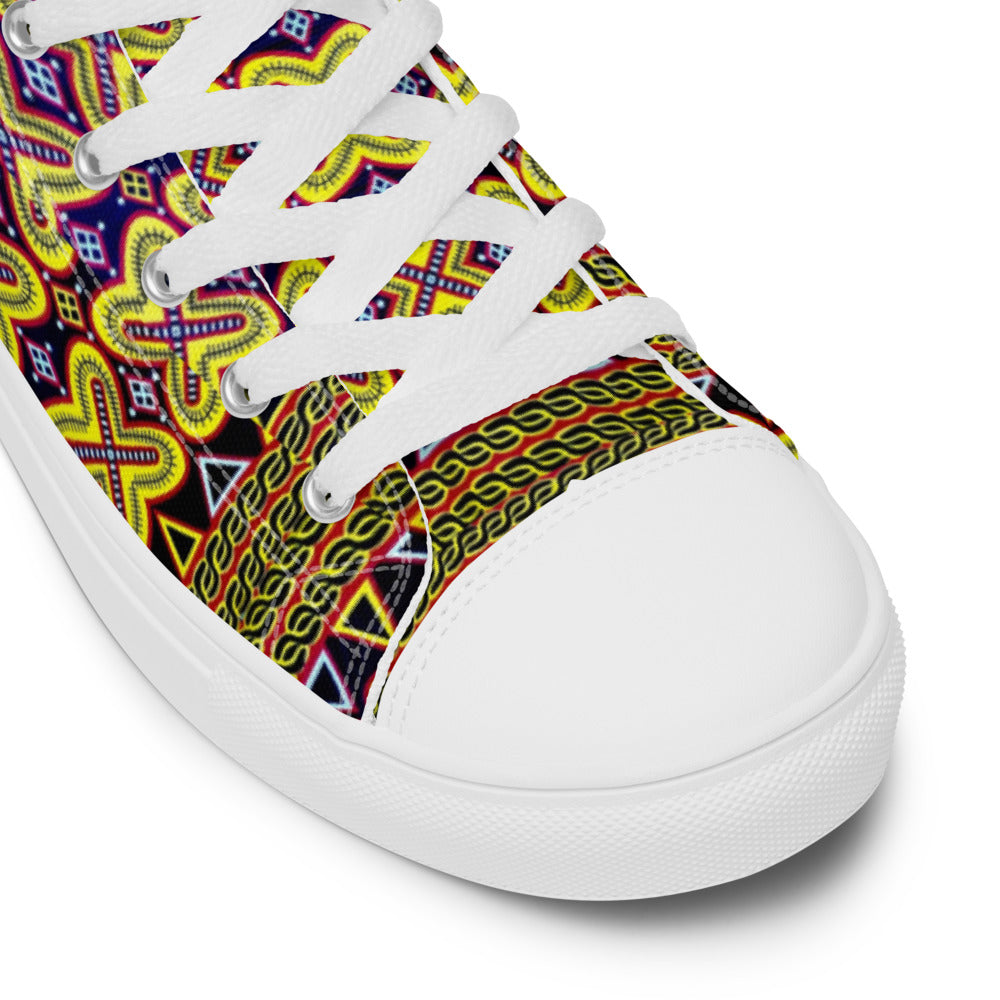 Origen Destination |On-Arrival Point of Origen African Symbol-inspired Women’s high top canvas shoes