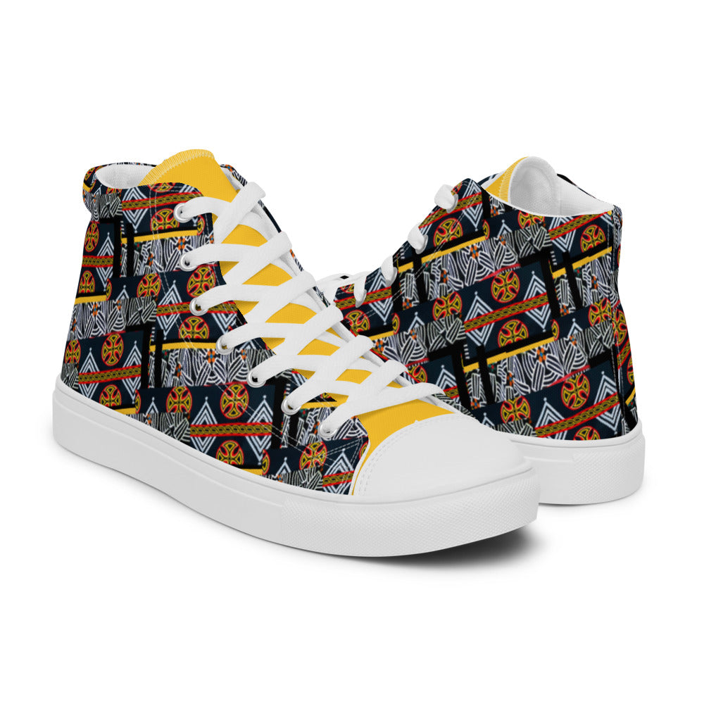 Origen Destination |On-Arrival Point of Origen African Symbol-inspired Women’s high top canvas shoes