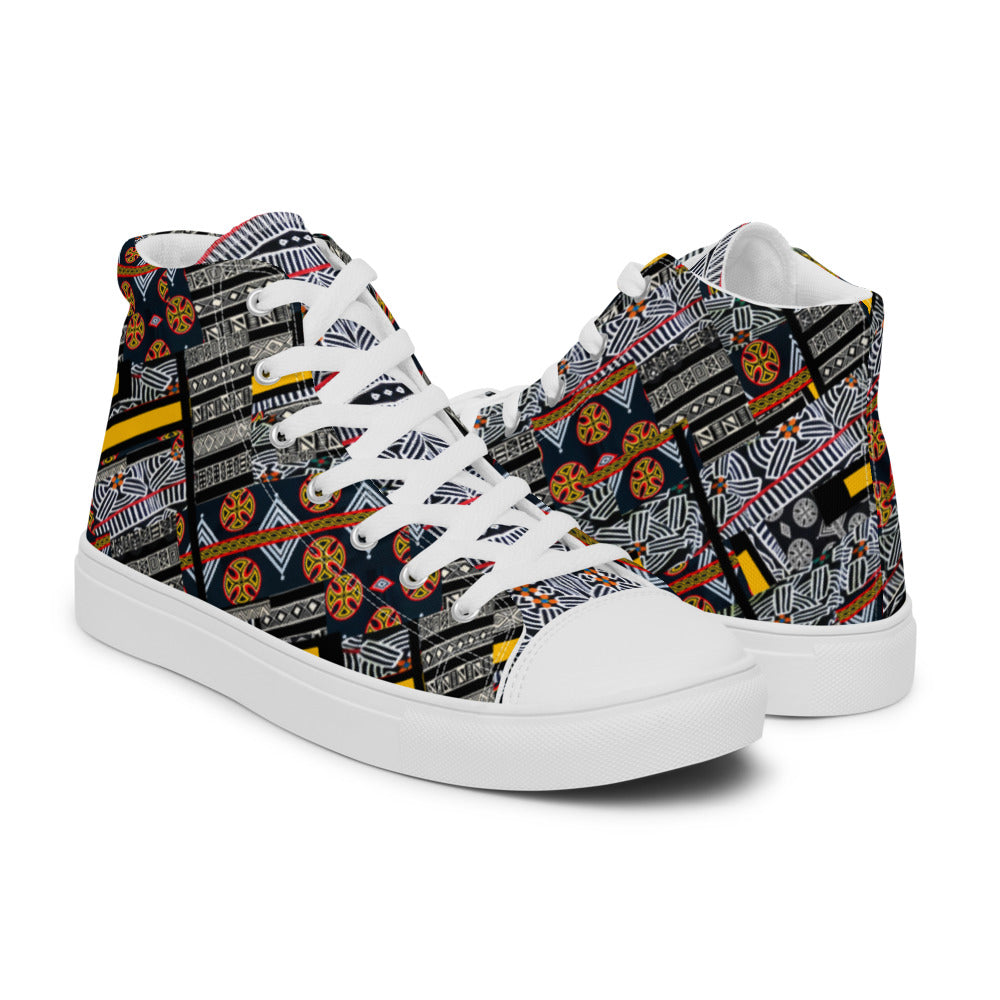 Origen Destination |On-Arrival Point of Origen African Symbol-inspired Women’s high top canvas shoes