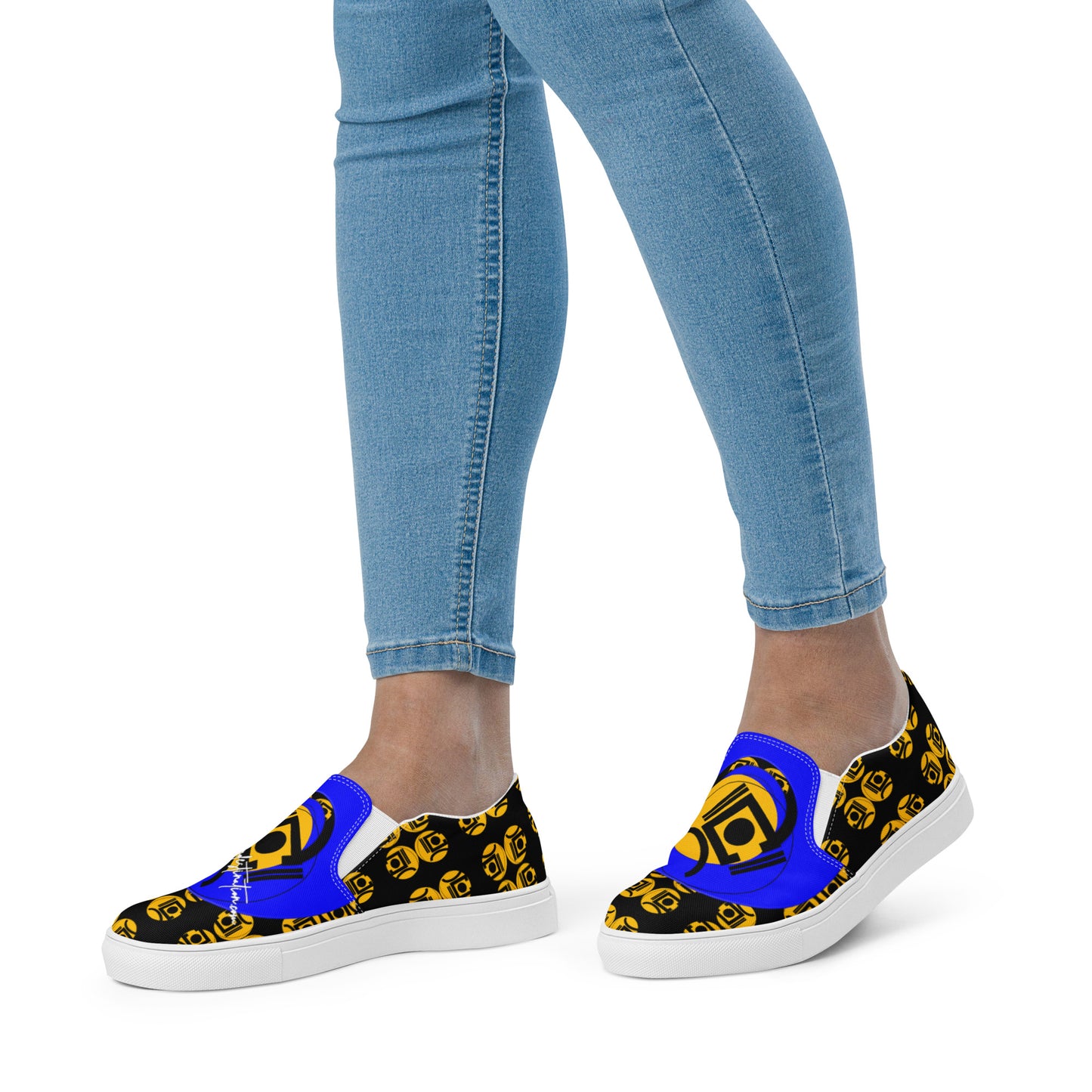 Origen Destination Signature Women’s slip-on canvas shoes (Blk-Gold-Blu)