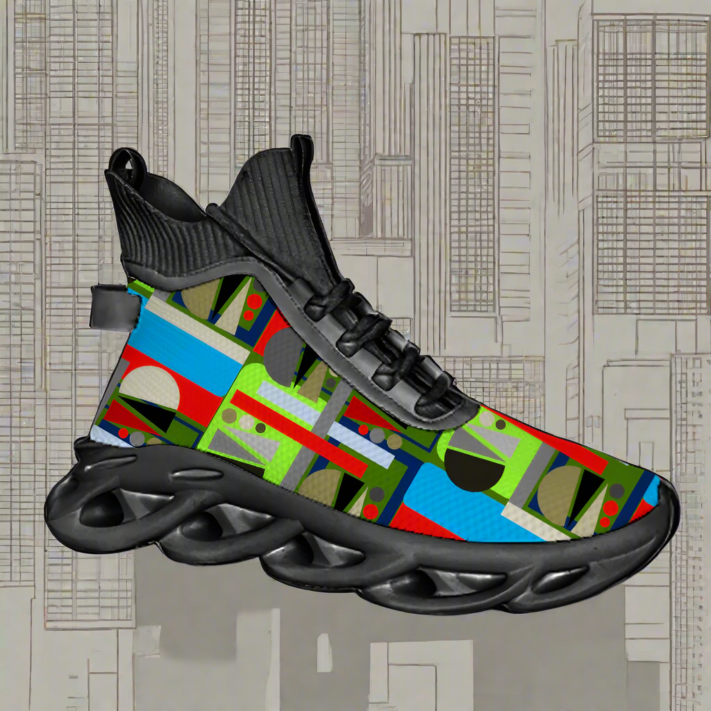 Colorful sneaker with abstract pattern on a white background