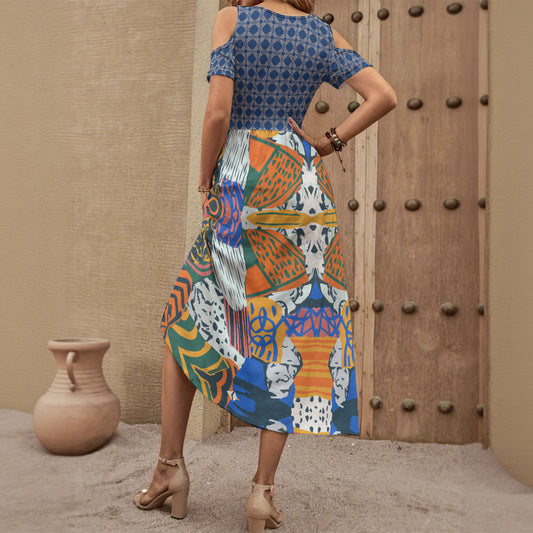 OD Women's V-neck Off-shoulder Dress Bhue