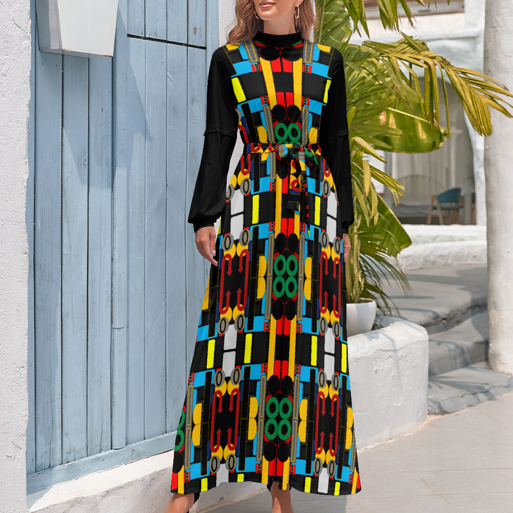 OD SYM Women's Long Sleeves High Neck Casual Dress BLT