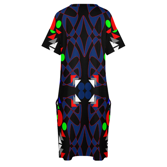 OD Women's V-neck Loose Dress Fashion Skirts with Pockets