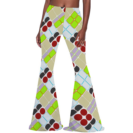 OD Women's Print Stretch Bell Bottom Flare Pants Trousers TanPat