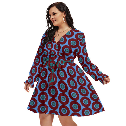 Origen Destination Women's Concentric V-neck Dress With Waistband(Plus Size)