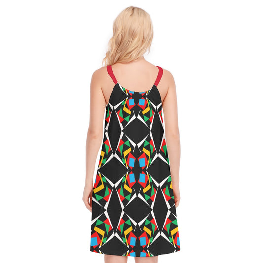 Origen Destination |On-Arrival Point of Origen Women's Black/Multicolor O-neck Cami Dress