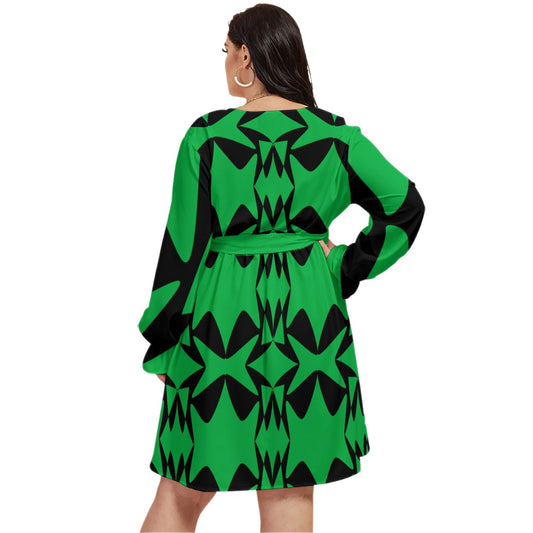 Origen Destination |On-Arrival Point of Origen Women's Green V-neck Dress With Waistband (Full-figured)