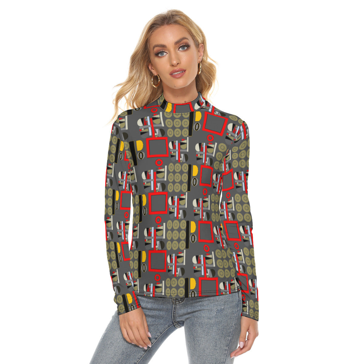 OD Print Women's Stretchable Turtleneck Top GY