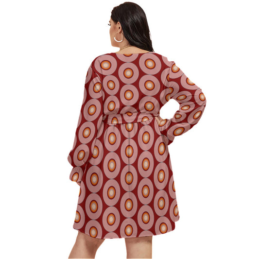 Origen Destination Women's Concentric V-neck Dress With Waistband(Plus Size)