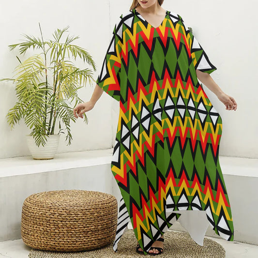 Origen Destination Women's V-neck Patterned Kaftan Robe