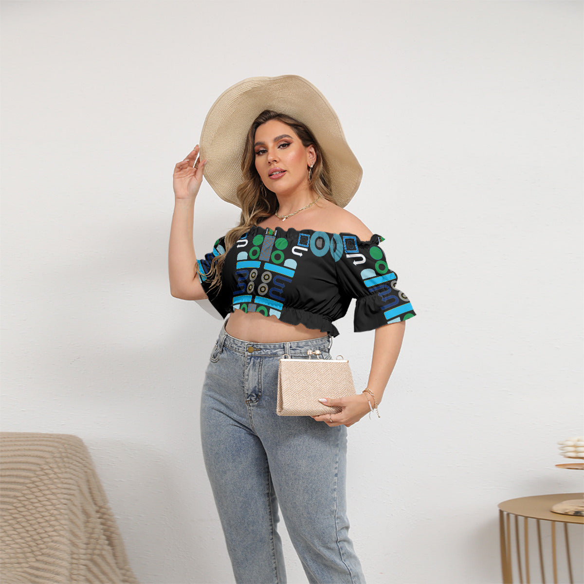 OD Women's Off-shoulder Puff Sleeve (FF) Cropped Top CD2