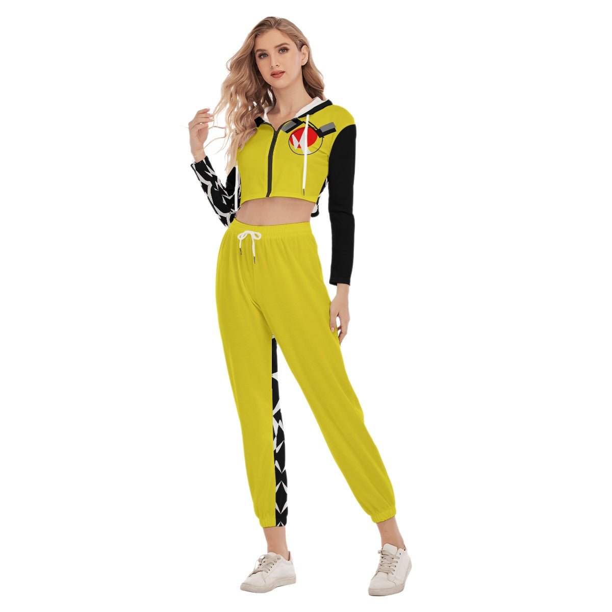 Origen Destination Symbol-inspired Women's Yellow Crop Hoodie Sports Jumpsuit