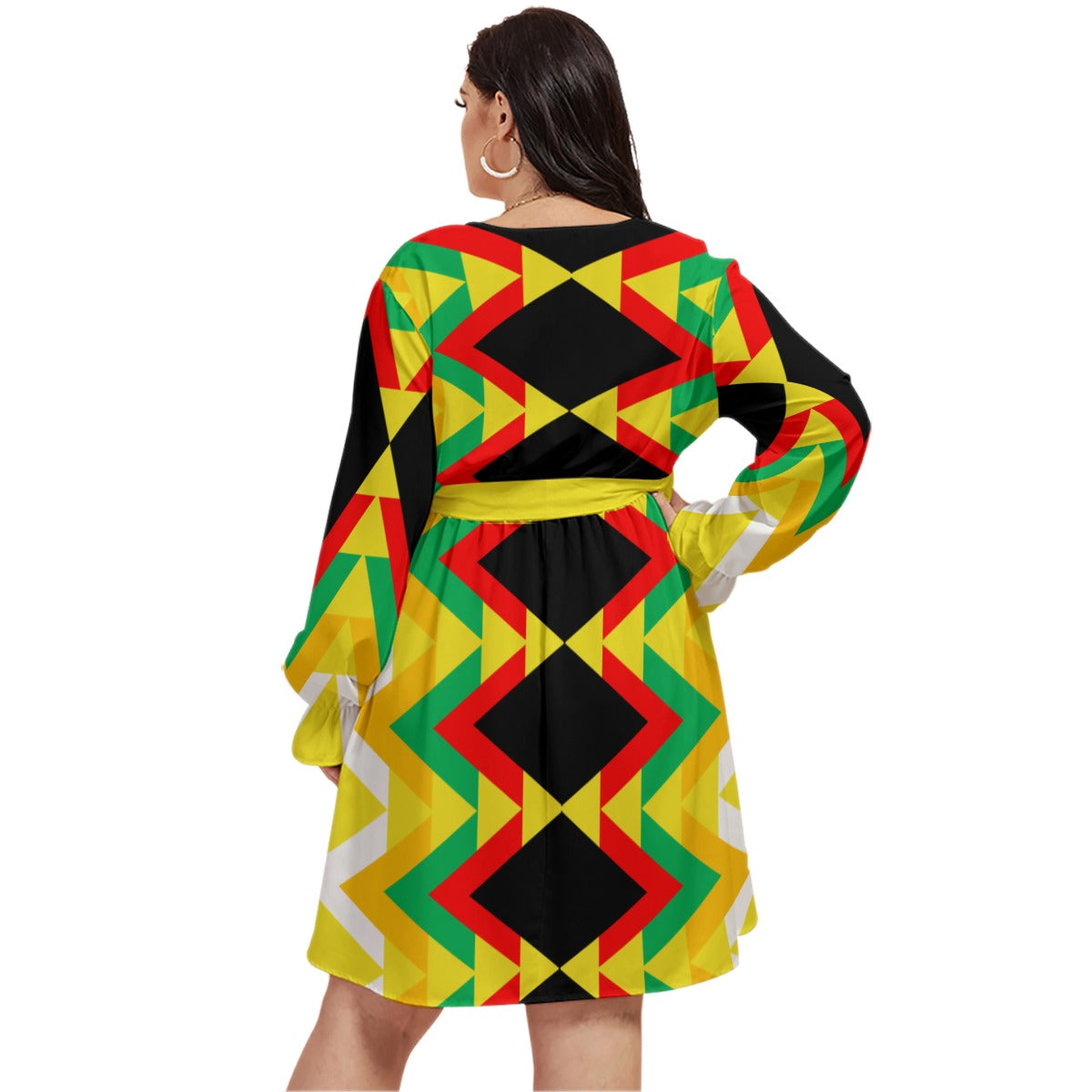 Origen Destination |On-Arrival Point of Origen Women's V-neck Long Sleeve Dress(Full-figured)