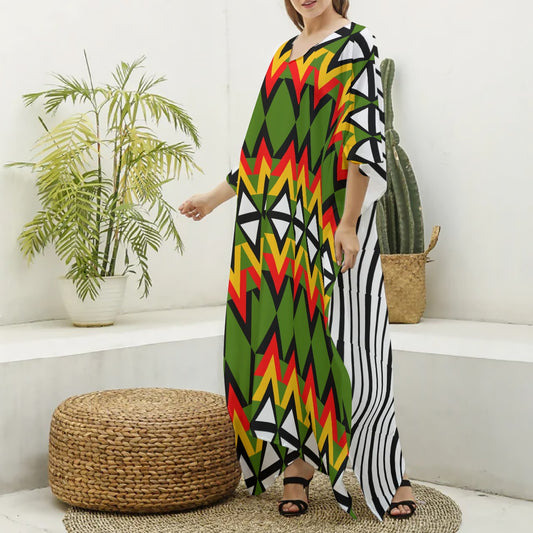 Origen Destination Women's V-neck Patterned Kaftan Robe