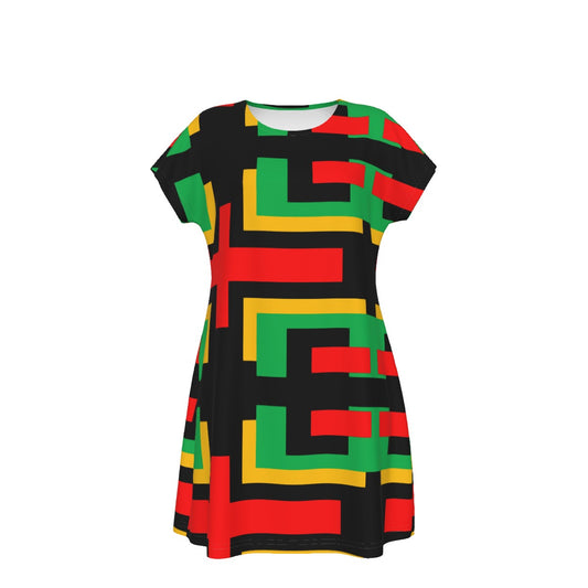 Origen Destination |On-Arrival Point of Origen Women's Black/Multicolor Short Sleeve Dress