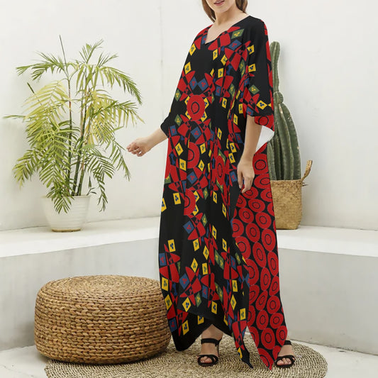 Origen Destination Women's V-neck Patterned Kaftan Robe