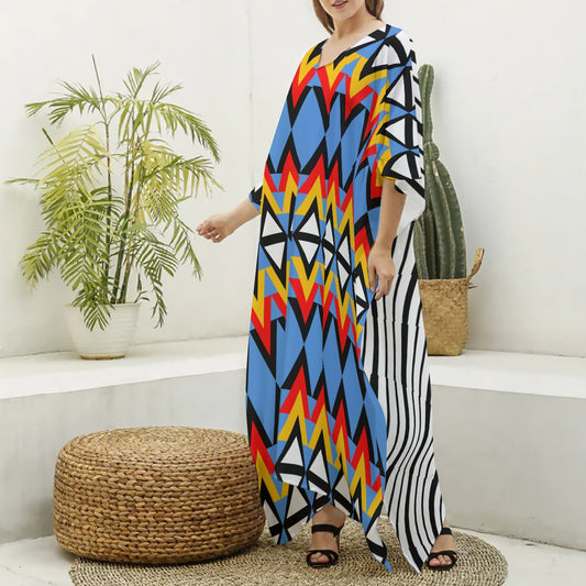 Origen Destination Women's V-neck Patterned Kaftan Robe