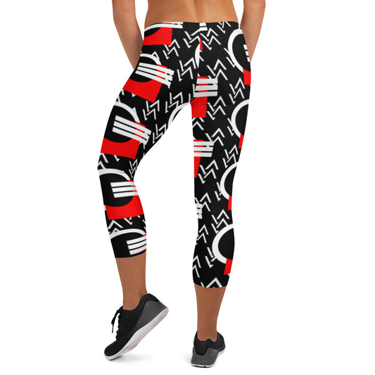 Origen Destination |On-Arrival Point of Origen Symbol-inspired Black/Red Capri Leggings