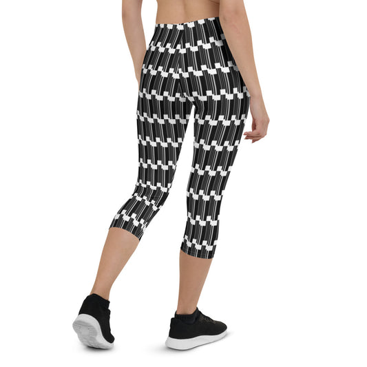 Origen Destination |On-Arrival Point of Origen Symbol-inspired White/Black Capri Leggings