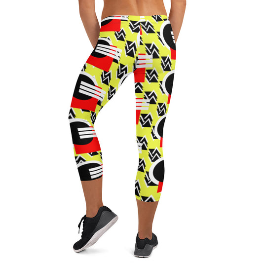 Origen Destination |On-Arrival Point of Origen Symbol-inspired Yellow/Black/Red Capri Leggings