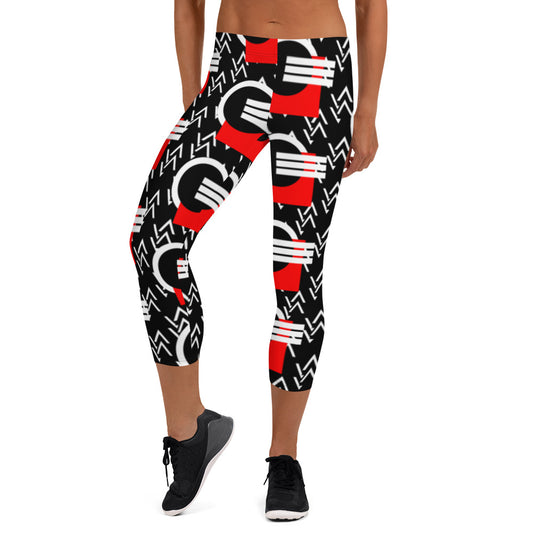 Origen Destination |On-Arrival Point of Origen Symbol-inspired Black/Red Capri Leggings