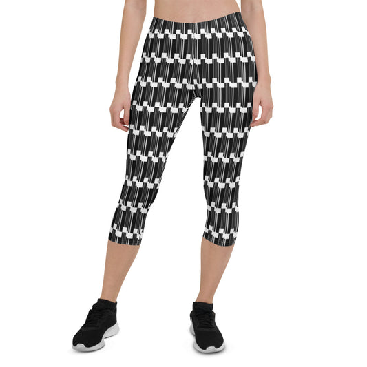 Origen Destination |On-Arrival Point of Origen Symbol-inspired White/Black Capri Leggings