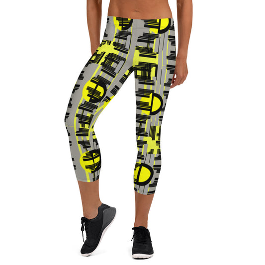 Origen Destination |On-Arrival Point of Origen Symbol-inspired Yellow/Black Capri Leggings