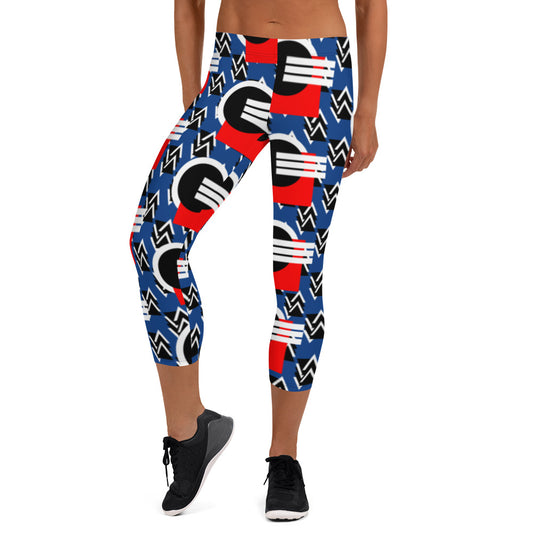 Origen Destination |On-Arrival Point of Origen Symbol-inspired Blue/Red Capri Leggings