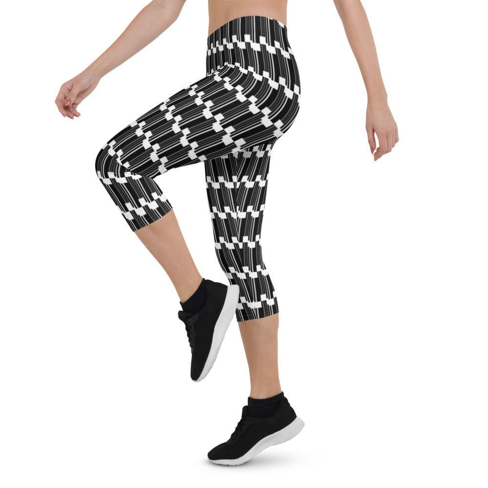 Origen Destination |On-Arrival Point of Origen Symbol-inspired White/Black Capri Leggings