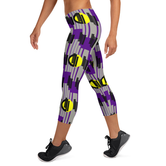 Origen Destination |On-Arrival Point of Origen Symbol-inspired Purple/Yellow Capri Leggings