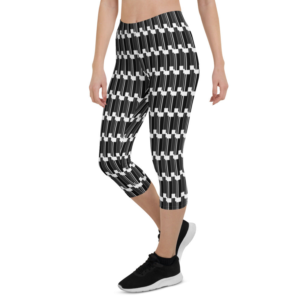 Origen Destination |On-Arrival Point of Origen Symbol-inspired White/Black Capri Leggings