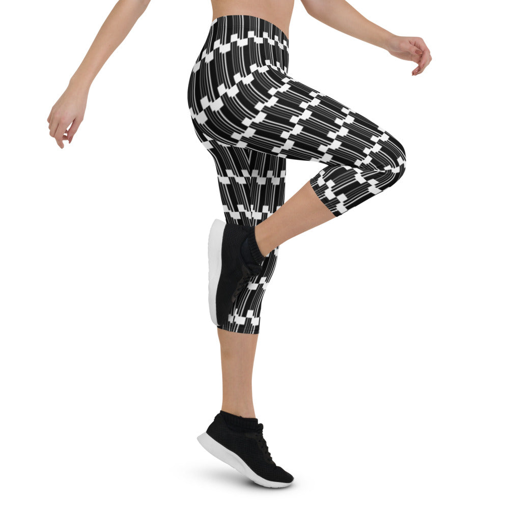 Origen Destination |On-Arrival Point of Origen Symbol-inspired White/Black Capri Leggings