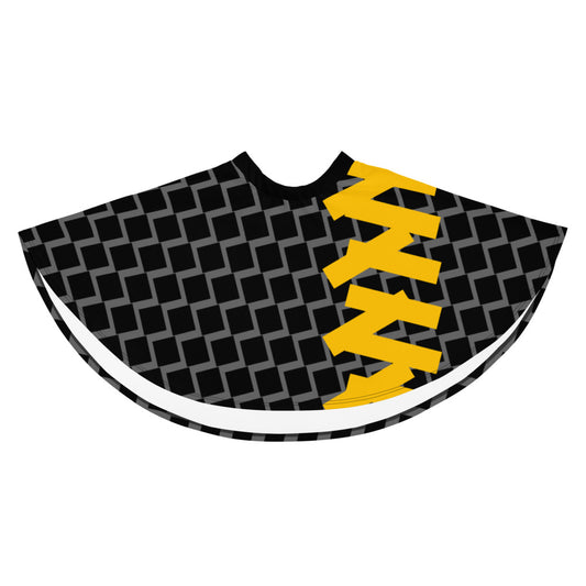 Origen Destination |On-Arrival Point of Origen Symbol-inspired Black/Gold/White Flare Skirt