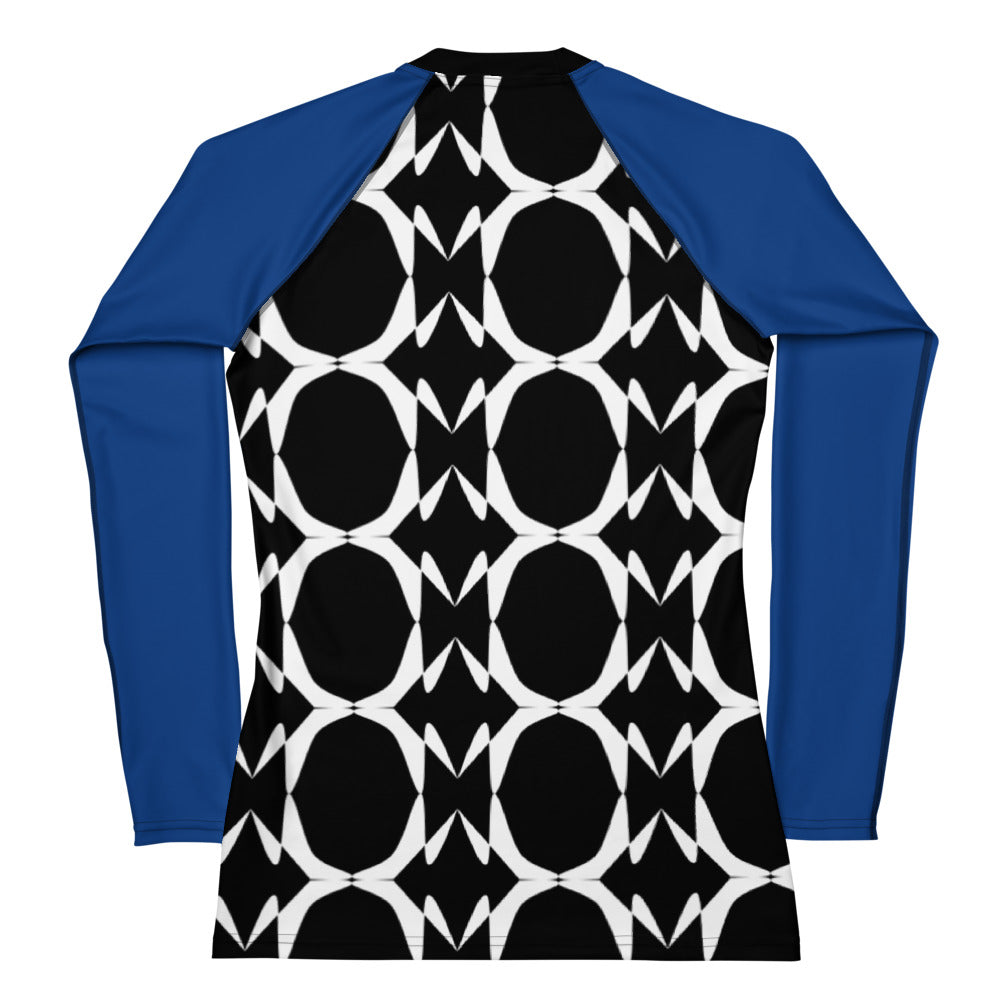 Origen Destination |On-Arrival Point of Origen Symbol-inspired Women's Black/Blue Rash Guard