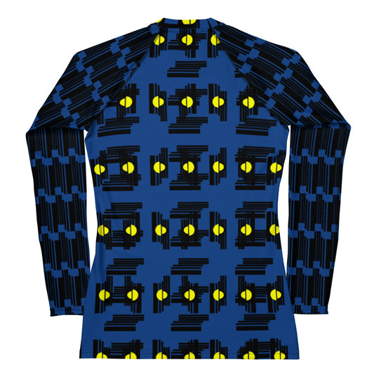 Origen Destination |On-Arrival Point of Origen Women's Blue/Yellow sphere Symbol-inspired Rash Guard