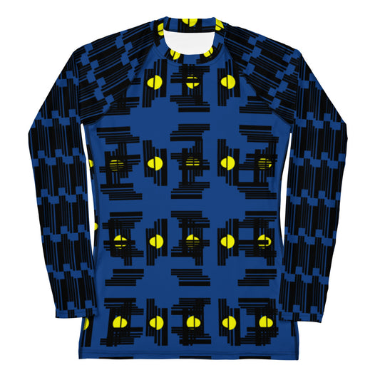 Origen Destination |On-Arrival Point of Origen Women's Blue/Yellow sphere Symbol-inspired Rash Guard