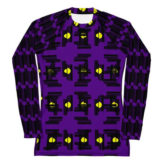 Origen Destination |On-Arrival Point of Origen Women's Purple/Gold sphere Symbol-inspired Rash Guard