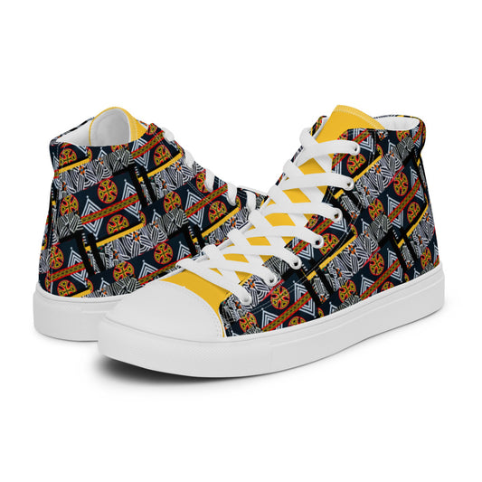 Origen Destination |On-Arrival Point of Origen African Symbol-inspired Women’s high top canvas shoes