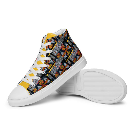 Origen Destination |On-Arrival Point of Origen African Symbol-inspired Women’s high top canvas shoes