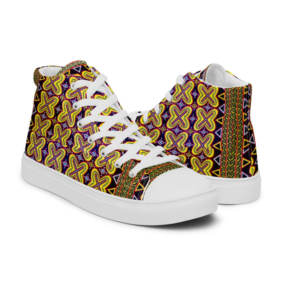 Origen Destination |On-Arrival Point of Origen African Symbol-inspired Women’s high top canvas shoes