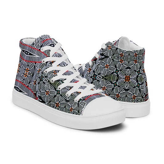 Origen Destination |On-Arrival Point of Origen African Symbol-inspired Women’s high top canvas shoes