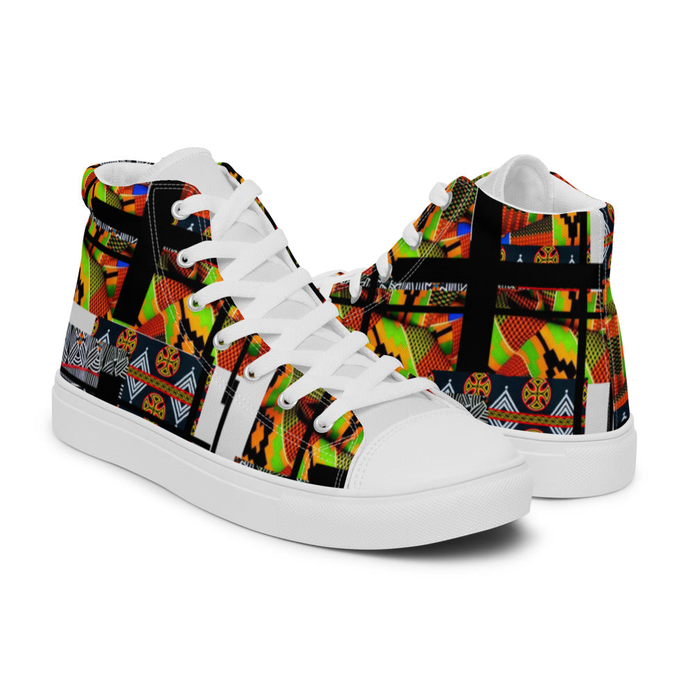 Origen Destination |On-Arrival Point of Origen African Symbol-inspired Women’s high top canvas shoes